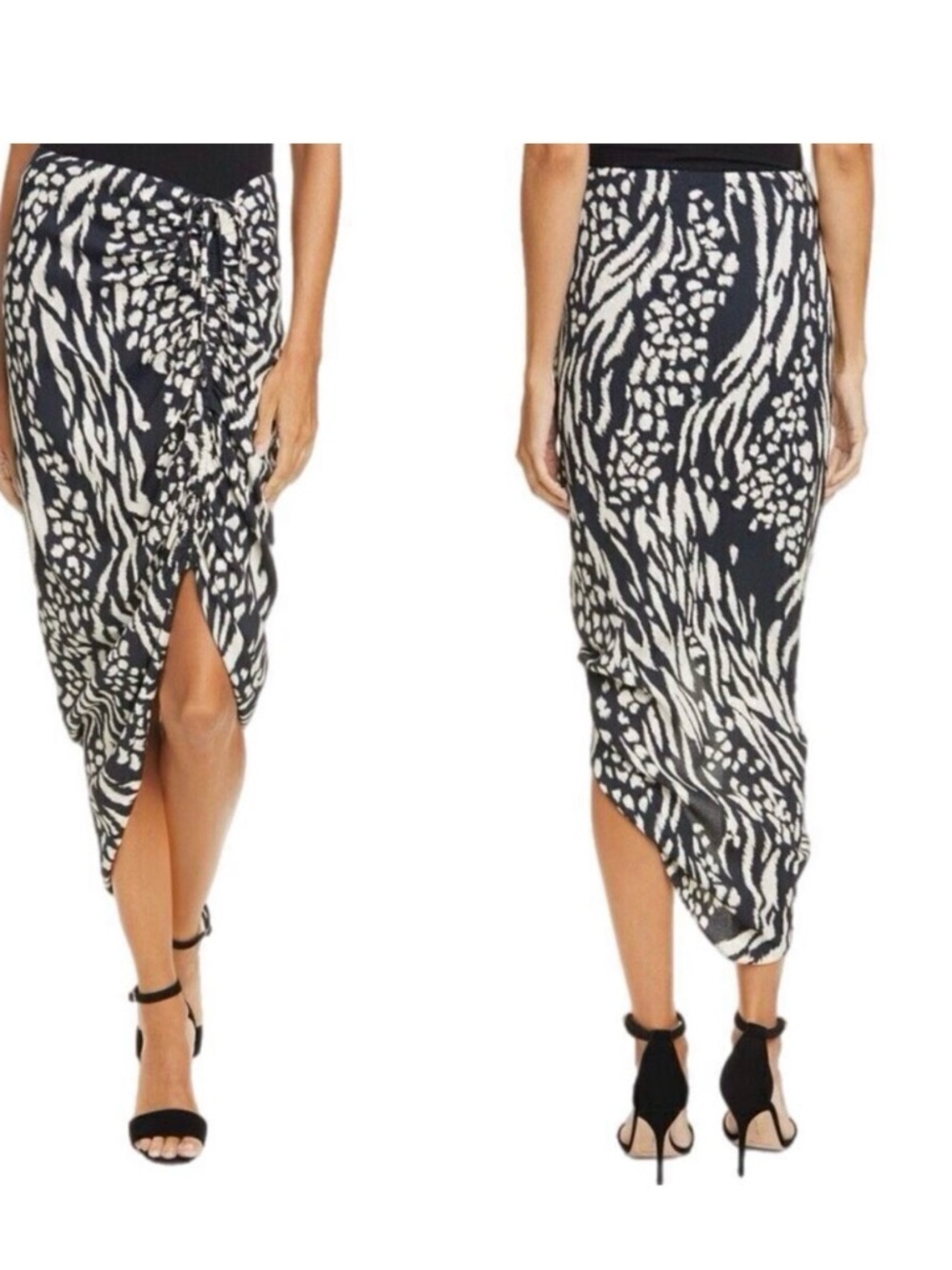 Veronica Beard Black and Cream Animal Print Wrap Skirt
